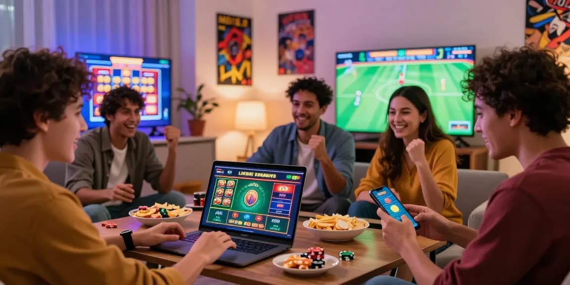 Engaging scene with bl555 users enjoying live sports betting and casino games, reflecting excitement in the online gambling atmosphere.