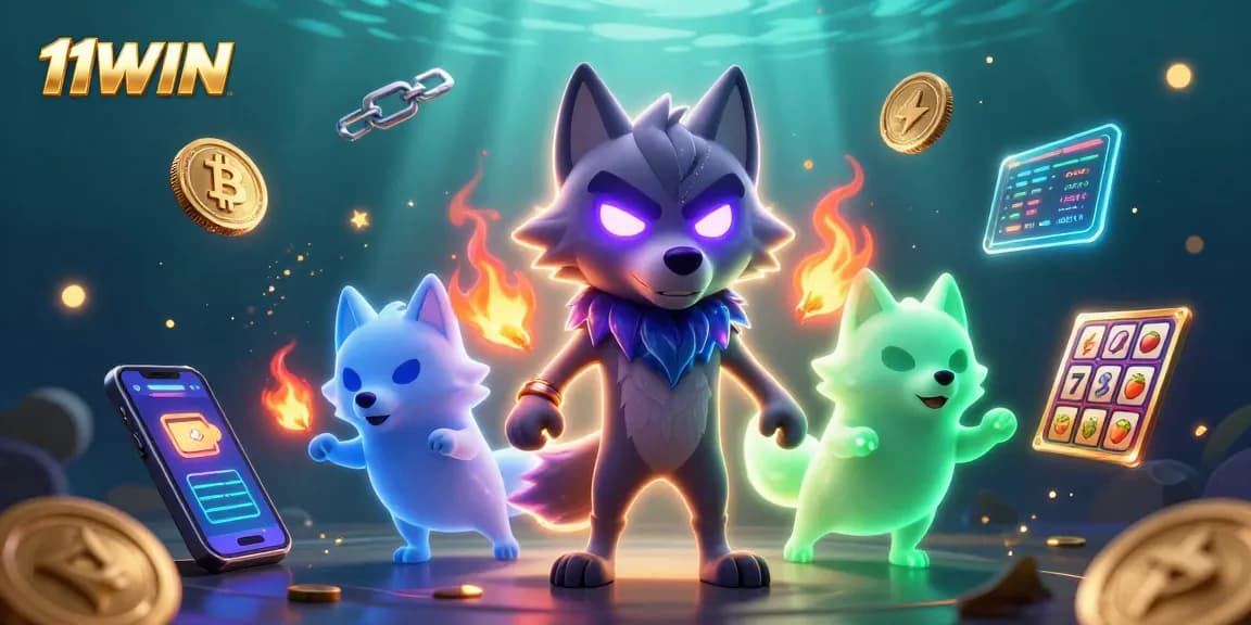 Experience exciting gameplay in a vibrant 11WIN casino scene featuring ghostly wolves and crypto elements.