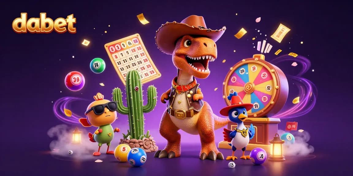 dabet showcases a vibrant bingo and lottery scene with lively characters in action.