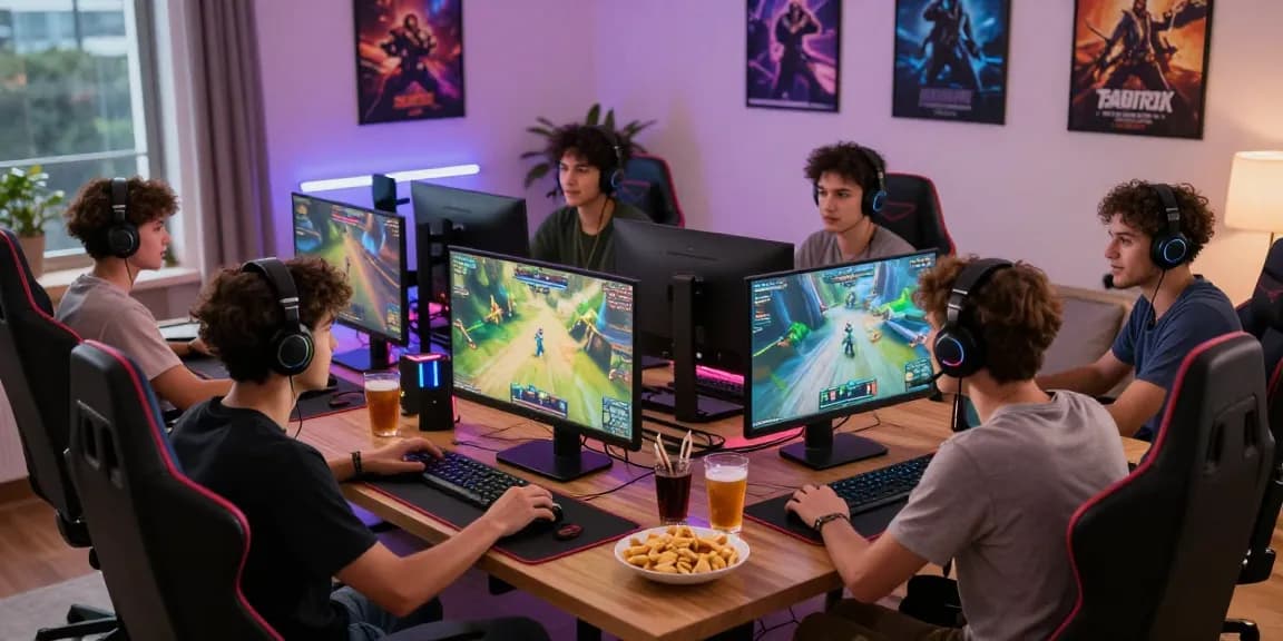 Exciting gaming session showcasing KO66 with friends in a vibrant home environment.