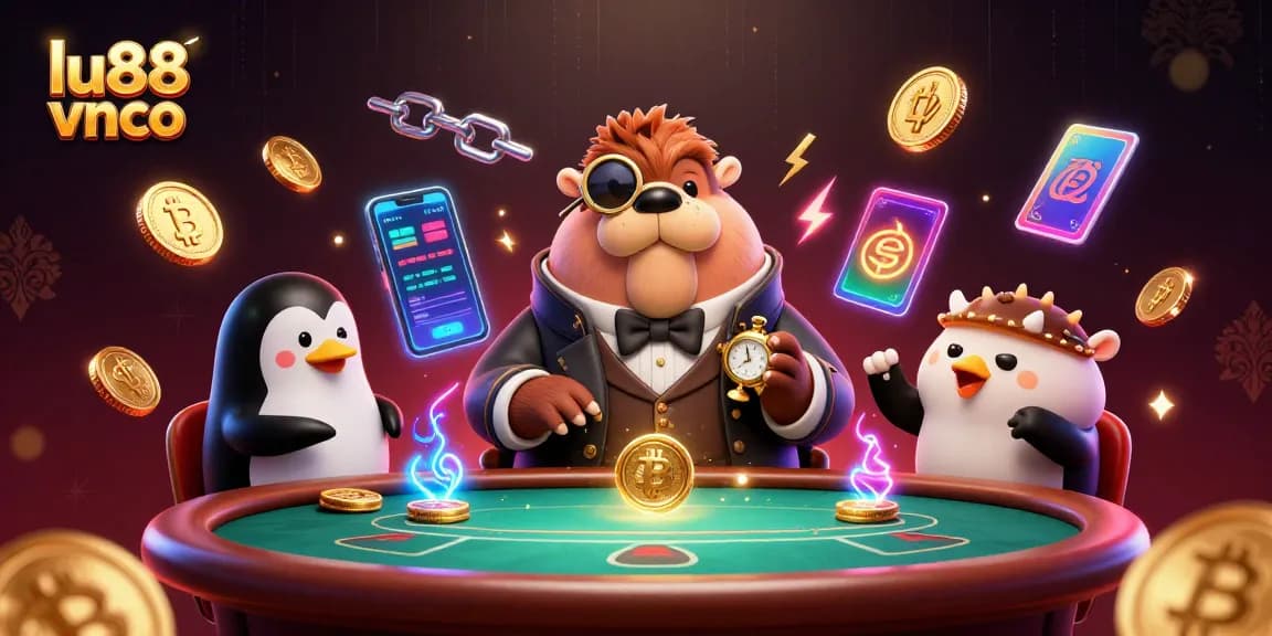 Engage in thrilling gameplay at lu88 vnco with the jolly walrus, penguin dealer, and pufferfish at an underwater poker table.