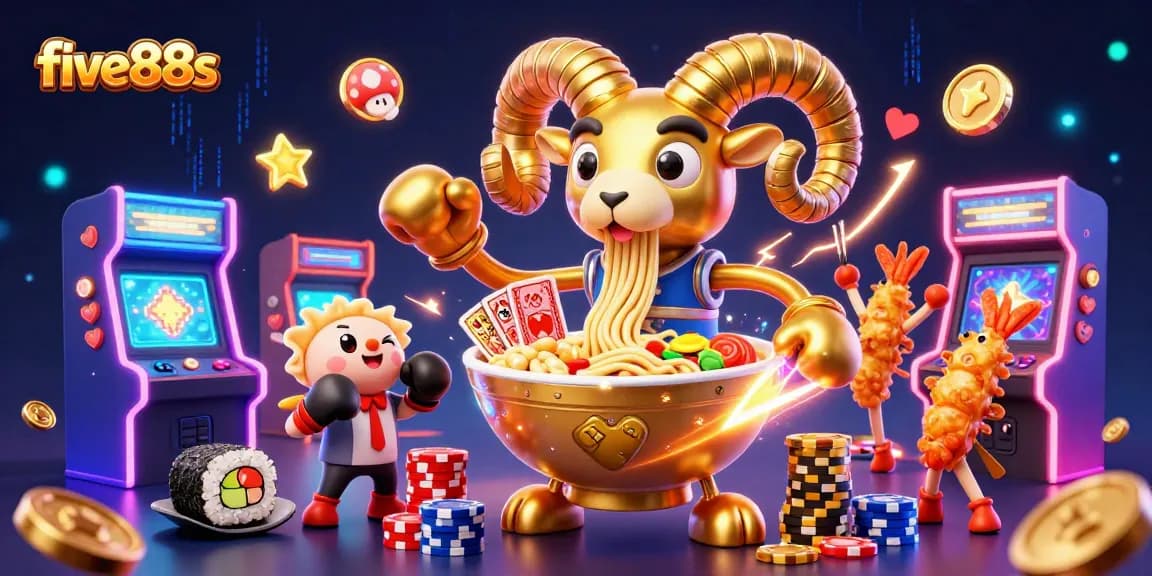 Experience exciting moments with five88s, featuring a vibrant casino scene full of characters and games.