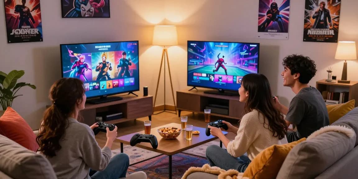 Young adults enjoying popular porno games in a cozy gaming setup