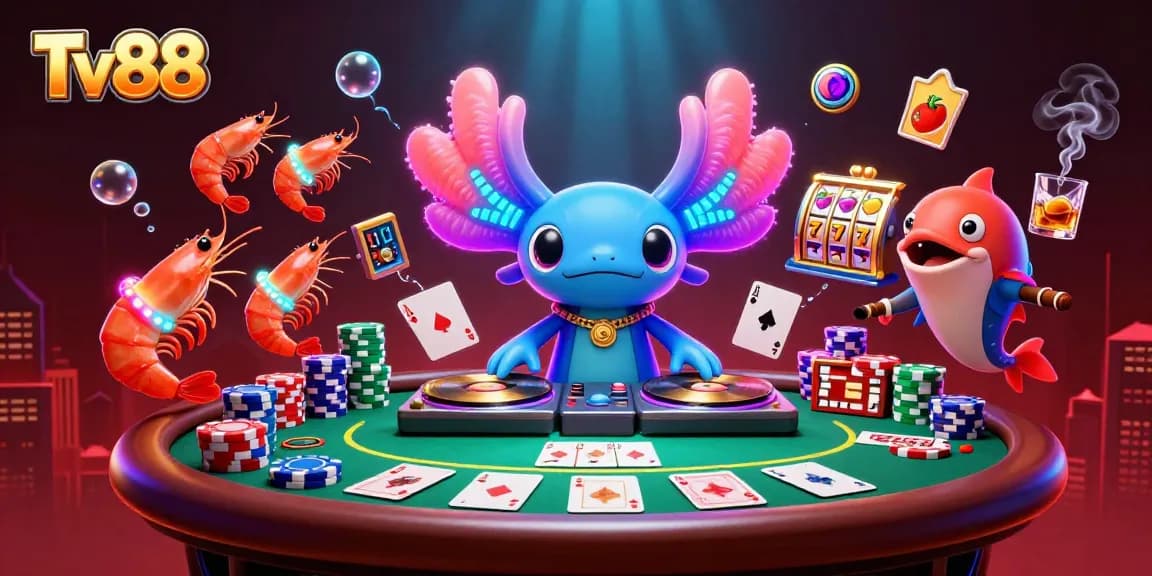 Engage with exciting gameplay at Tv88 as a vibrant axolotl DJ spins at an underwater casino.