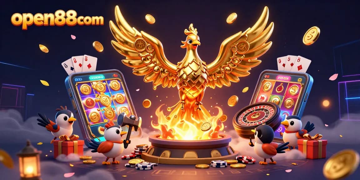 Experience winnings with open88com's dynamic casino scene featuring a golden phoenix.