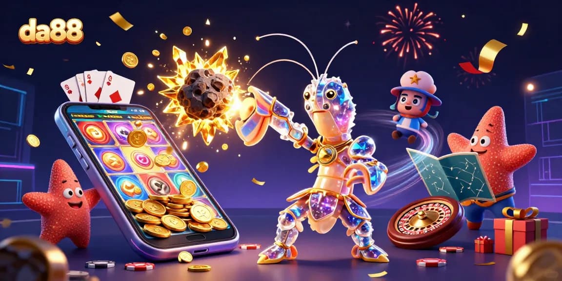 Engage with da88's dynamic casino scene featuring intergalactic characters and vibrant gaming elements.