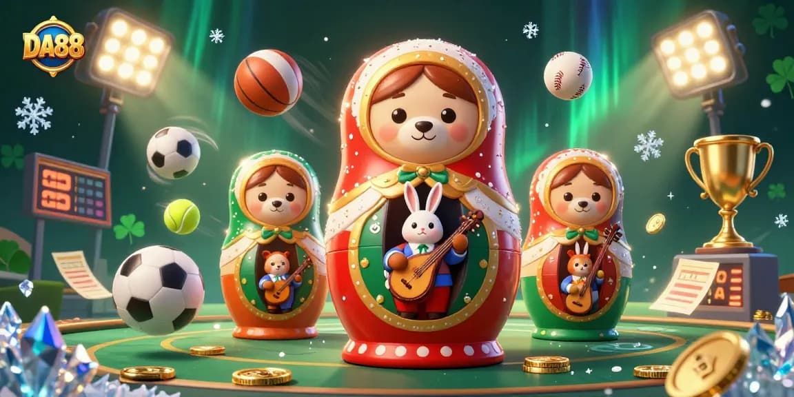 Join in the excitement of DA88 with cartoon bears as casino dealers amidst a vibrant gambling scene.