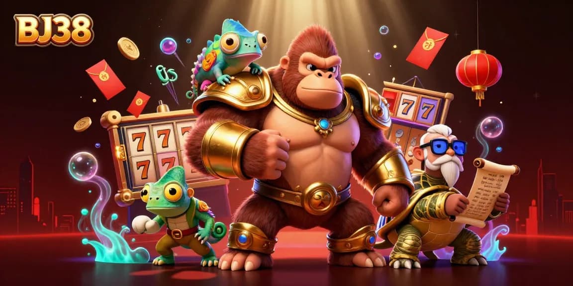 Gamble smartly with BJ38, featuring a powerful gorilla king and lucky casino elements.