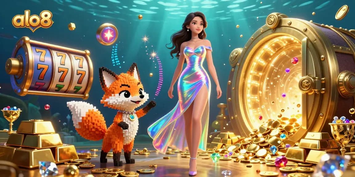 Alo8 showcases thrilling slot action with vibrant visuals, featuring golden treasures and rich game elements.