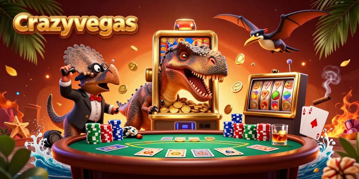 Watch a crazyvegas pachycephalosaurus play slots, as coins rain down in this vibrant casino scene.