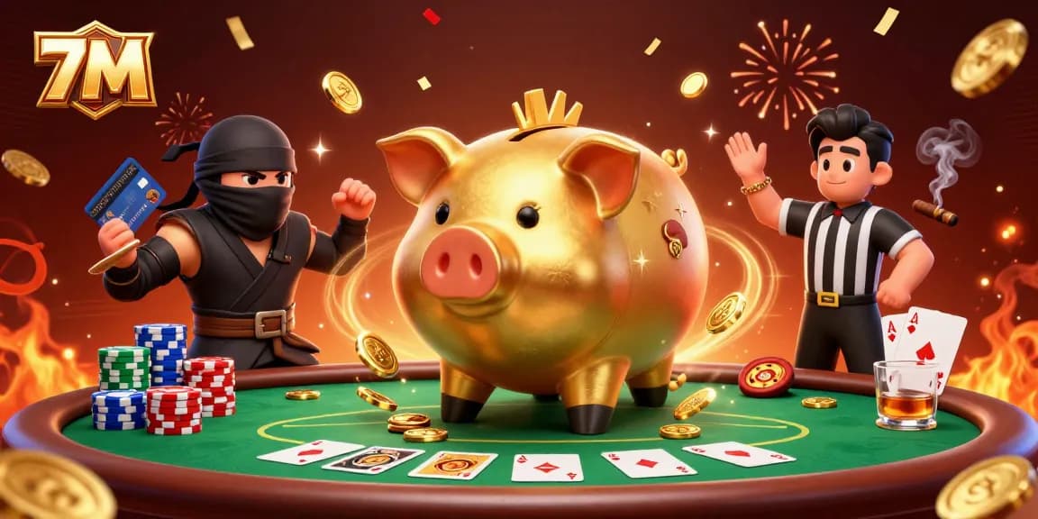 7M illustrates a thrilling casino scene with dynamic characters and vibrant gambling elements.
