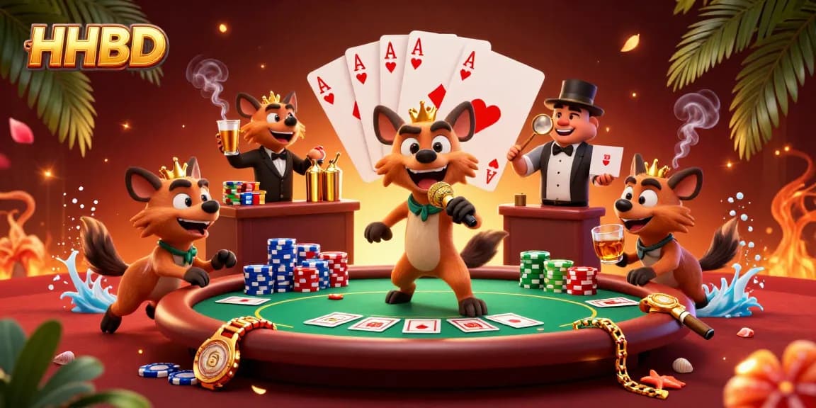 Experience HHBD at an entertaining comedy casino with hyenas, vibrant chips, and colorful decor.
