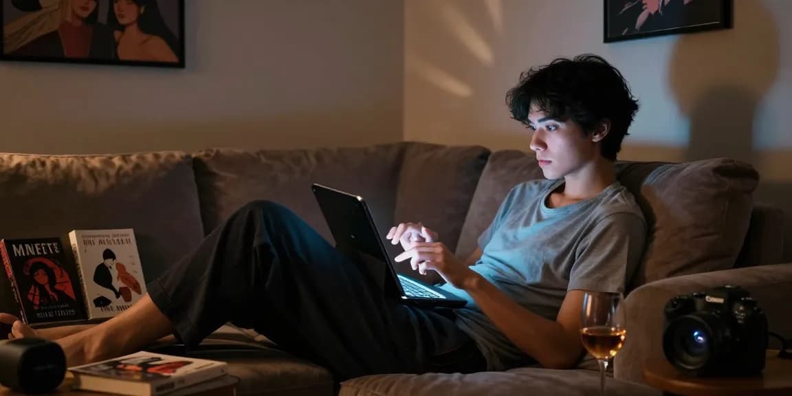 Engaging in NSFW AI chat on a tablet in a cozy ambient setting.