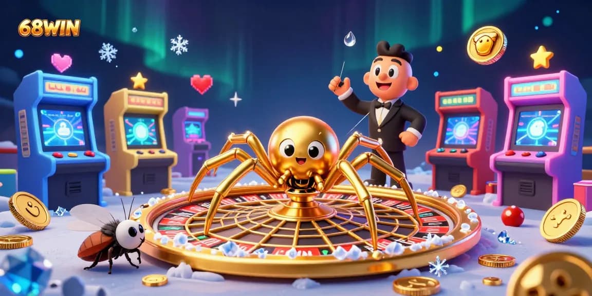 Place your bets at 68WIN's exciting roulette scene featuring a spider and playful croupier.
