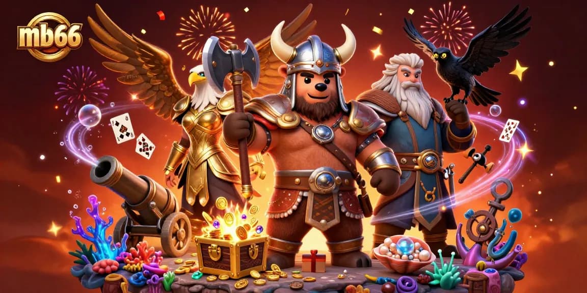 Engage in thrilling mb66 casino gameplay with a dynamic Viking and Valkyrie scene.
