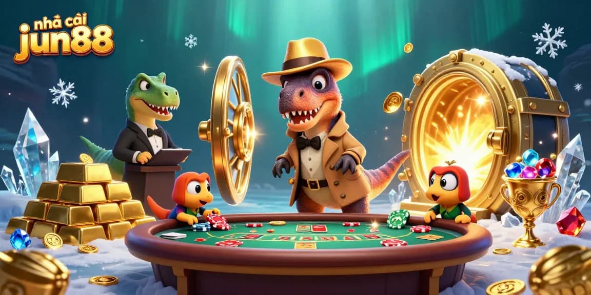 Experience the thrill at nhà cái jun88 with a dynamic 3D casino scene featuring vibrant characters and rich gaming elements.