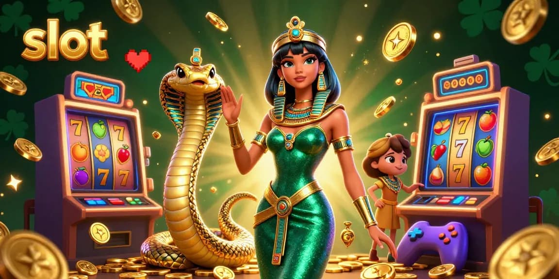 Spin the slot machines with immersive golden elements and vibrant characters in a casino-themed digital art scene.