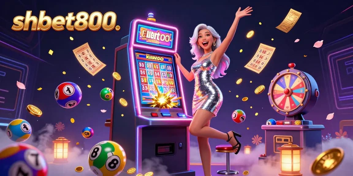 Experience the thrill of winning at shbet800's vibrant casino with dynamic lottery balls and dazzling neon lights.