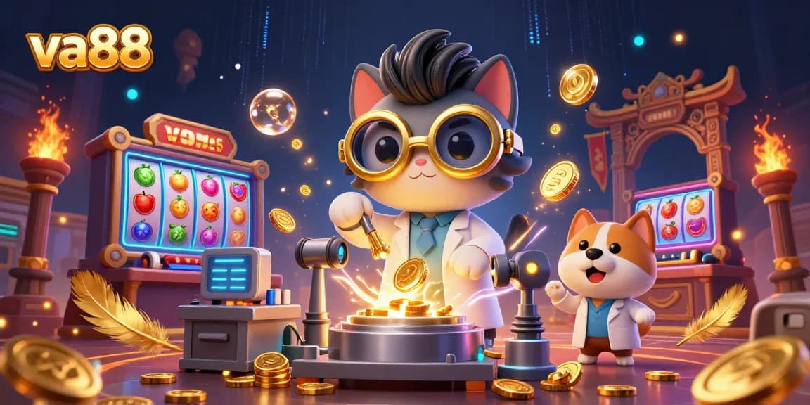 Experience thrilling gaming action at va88 with vibrant slot games and animated characters in a dynamic casino setting.