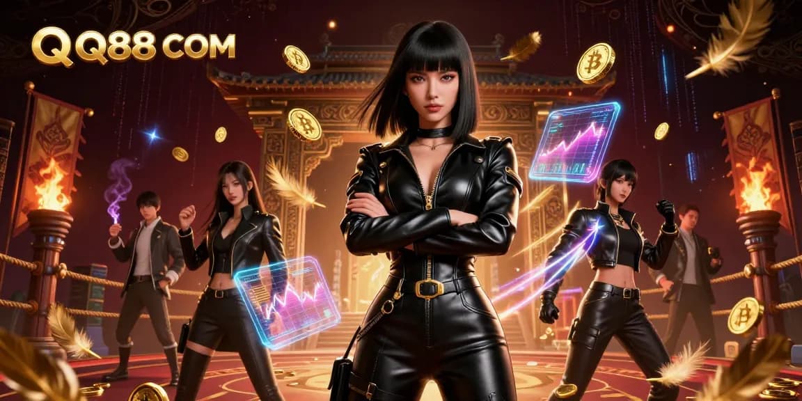 Experience thrilling action at QQ88 COM with immersive gaming features in a dynamic 3D illustration.
