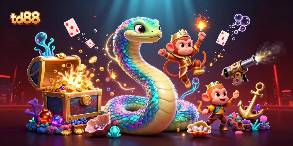 Experience thrilling gameplay with td88's vibrant underwater casino adventure featuring a rainbow serpent.
