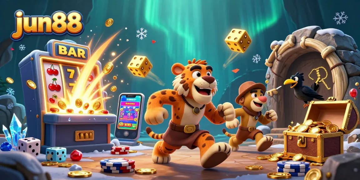 Experience massive wins at jun88 with a vibrant 3D casino scene featuring exciting characters and elements.