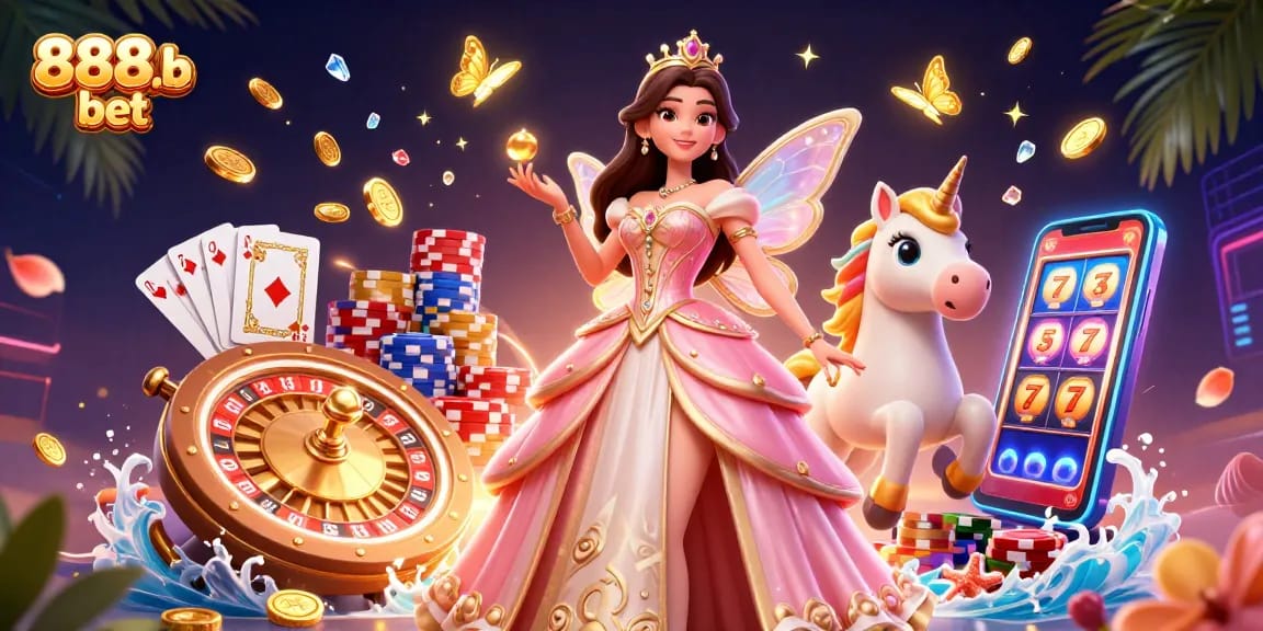 Experience the thrill of 888b bet with vibrant casino elements and captivating characters in a dynamic scene.