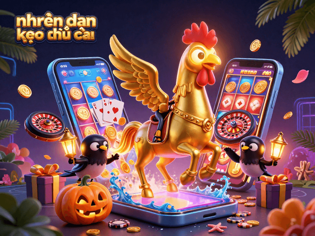 Experience nhận định kèo nhà cái in an enchanted midnight casino with a golden rooster and vibrant gaming elements.