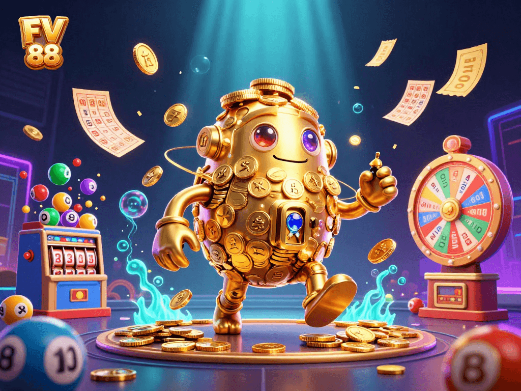 Experience thrilling gaming at FV 88 with vibrant casino elements and exciting lottery action.