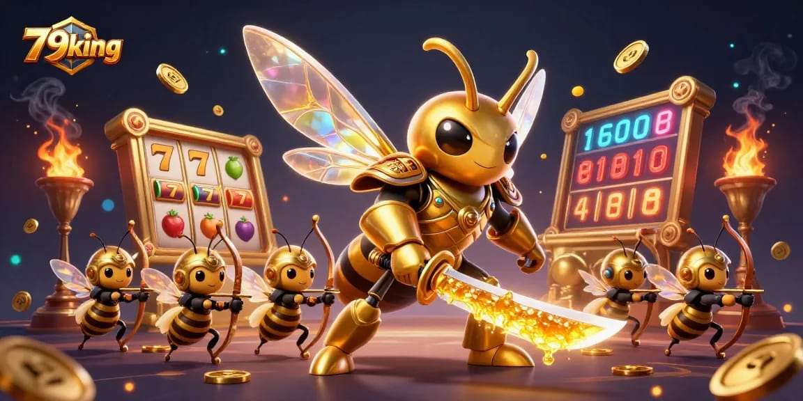 Experience thrilling wins with 79king in a vibrant casino illustrated scene filled with dynamic slot reels.