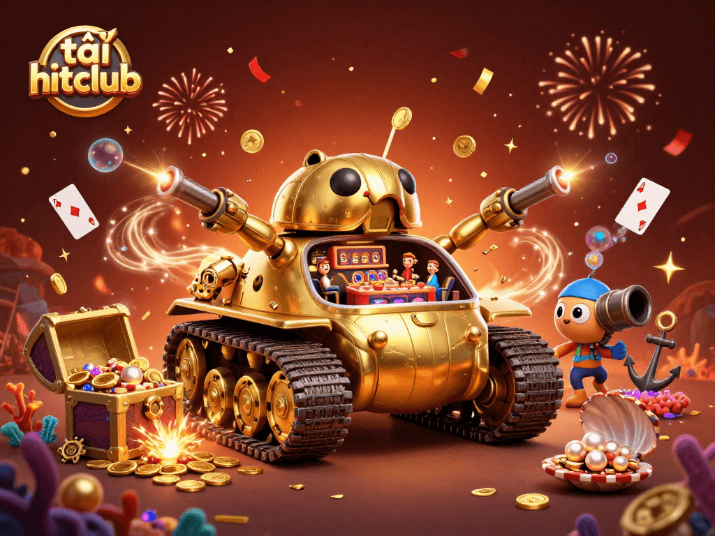 Play exciting games at tải hitclub with a vibrant 3D casino illustration showcasing riches and thrill.