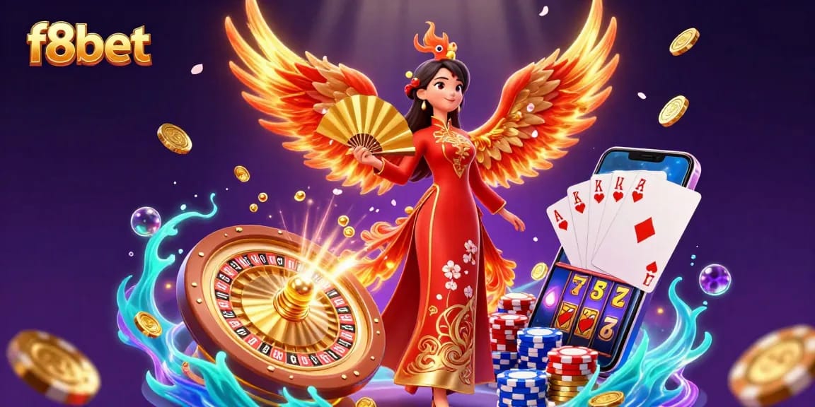 Transform your luck with f8bet as vibrant casino elements sparkle in a traditional Vietnamese setting.