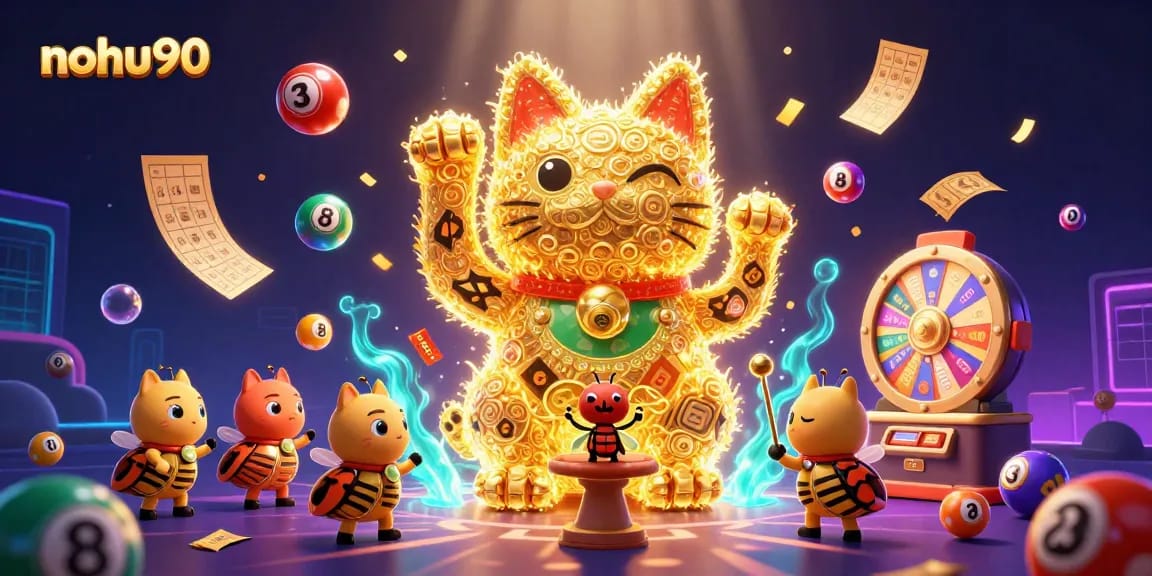 Engage with nohu90 for exciting lottery games featuring dynamic cartoon characters and vibrant casino elements.