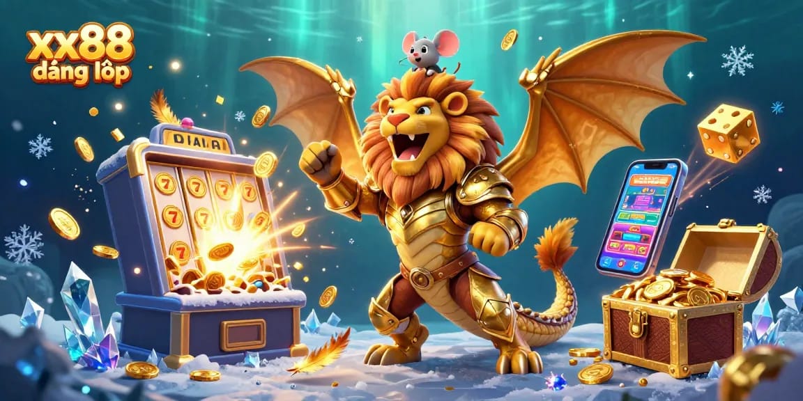 Experience the excitement of winning with xx88 đăng nhập, featuring a dynamic 3D casino scene.