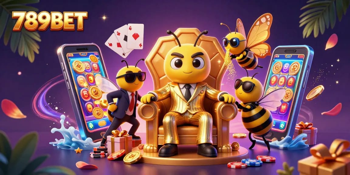 Experience thrilling gaming at 789BET as symbols and coins explode in a vibrant casino scene.