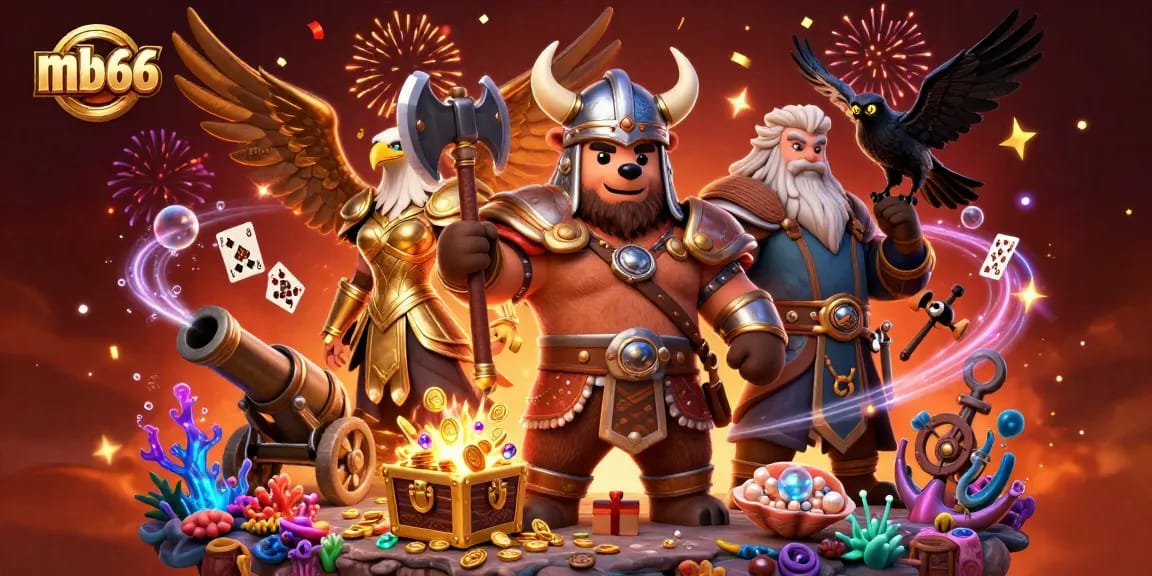 Engage in thrilling mb66 casino gameplay with a dynamic Viking and Valkyrie scene.