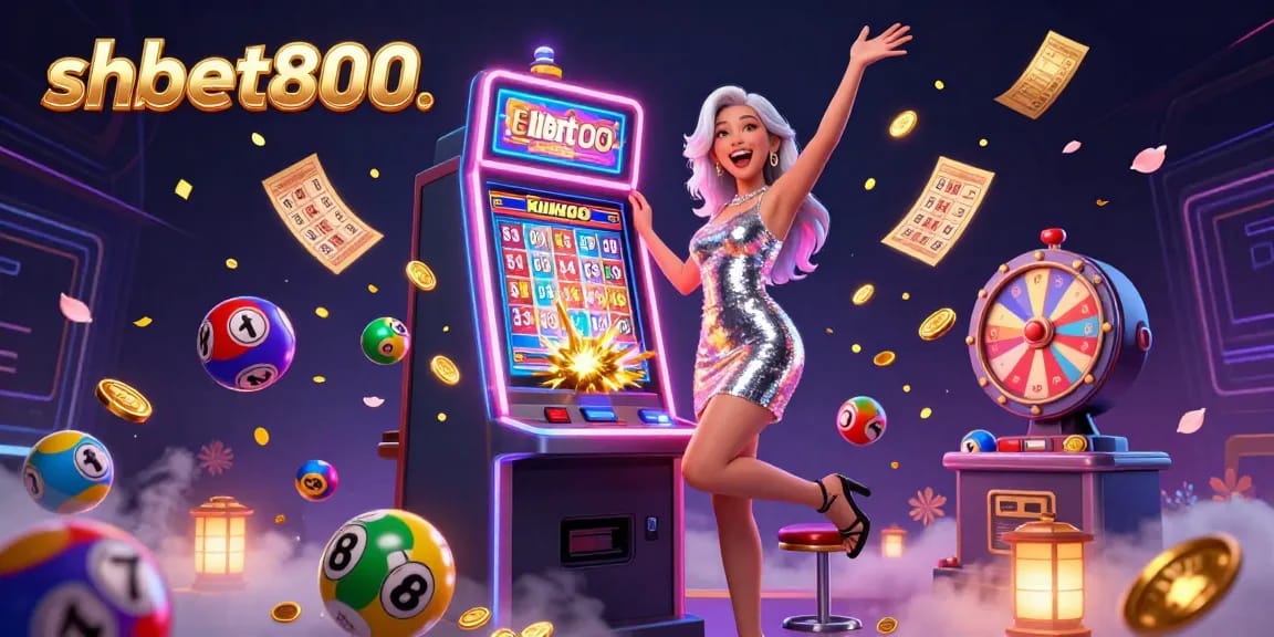 Experience the thrill of winning at shbet800's vibrant casino with dynamic lottery balls and dazzling neon lights.