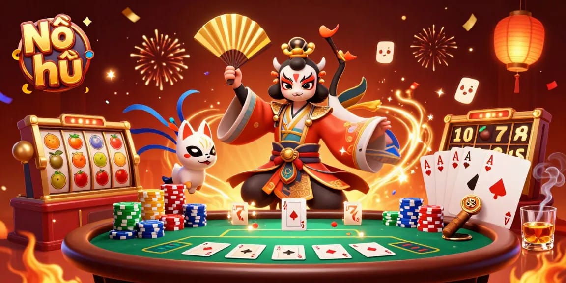 Nổ hũ slots jackpot scene featuring vibrant characters and rich casino elements for engaging gameplay.