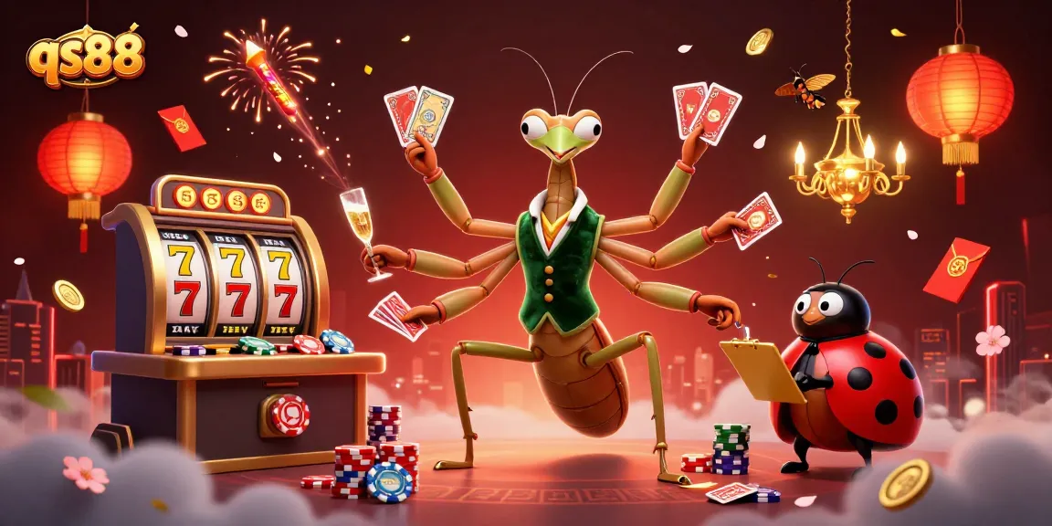 Engage in thrilling gameplay with qs88's vibrant casino scene, featuring card games and joyous celebrations.