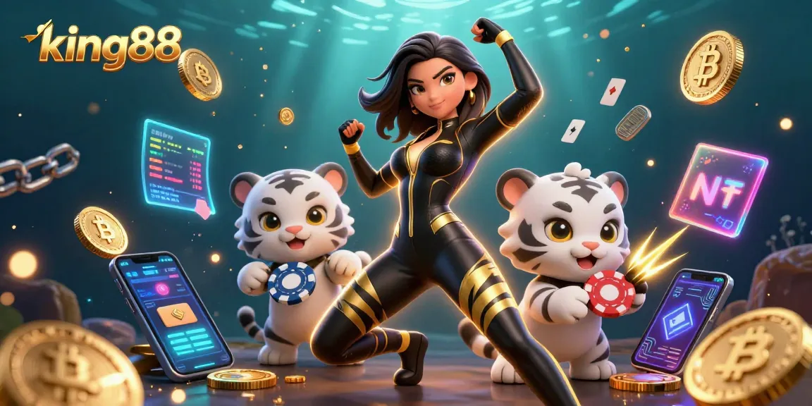 Experience thrilling gameplay at king88 with vibrant neon graphics and a stunning casino scene.