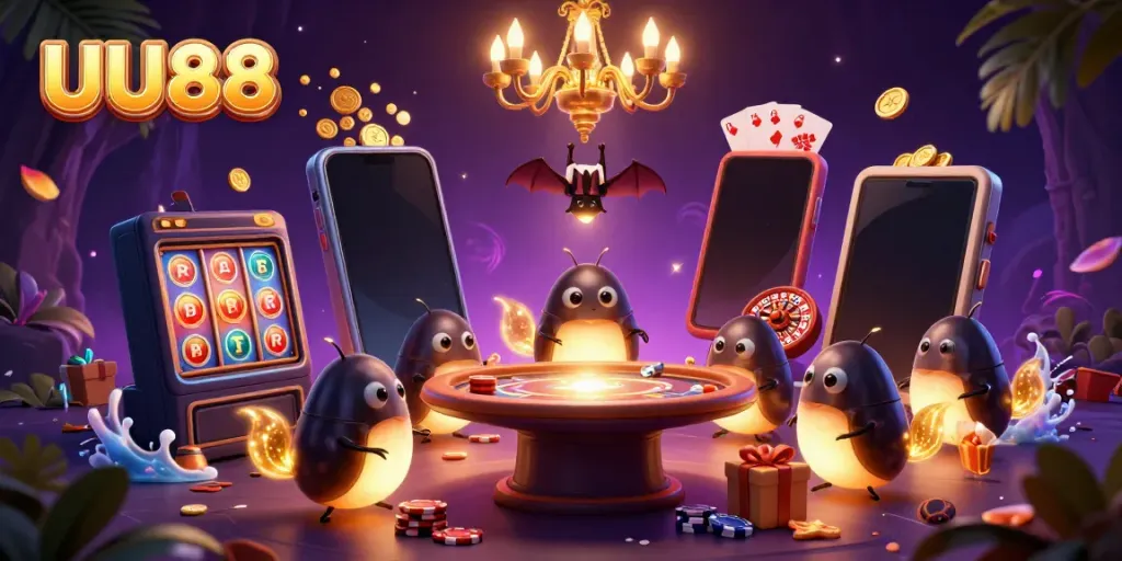 Experience the vibrant excitement of UU88's online casino with dynamic glowworms lighting up the game scene.