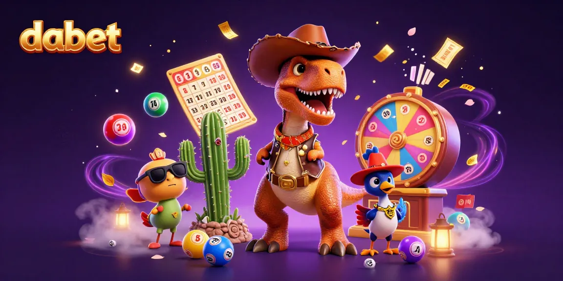 dabet showcases a vibrant bingo and lottery scene with lively characters in action.