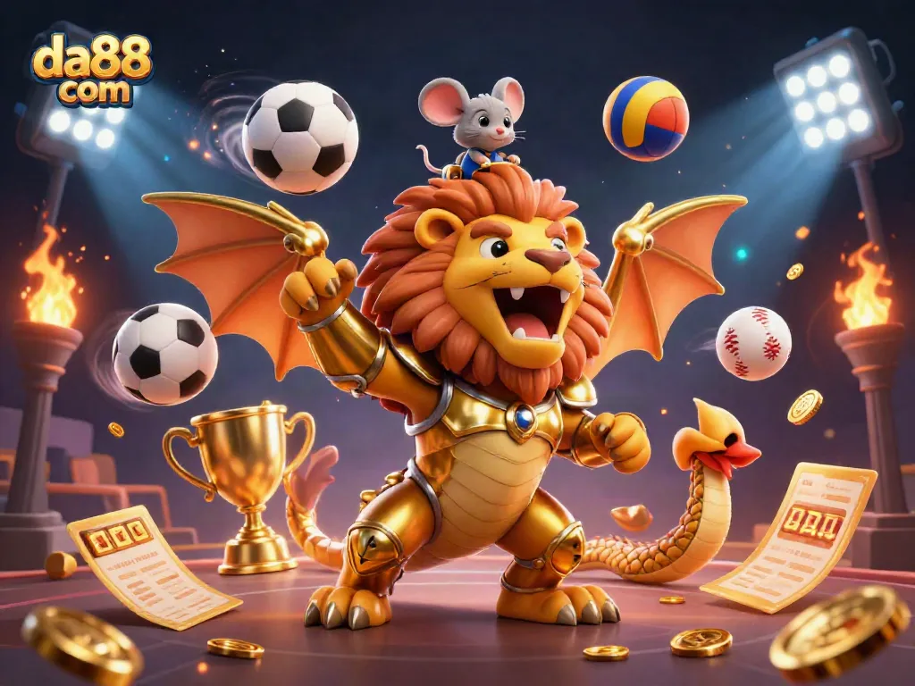 Enjoy thrilling gameplay at da88 com, featuring a golden chimera and dynamic sports elements.