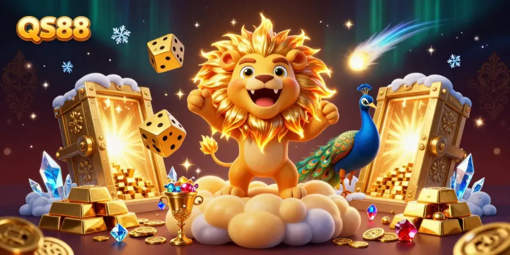 Experience thrilling slots and games at QS88's colorful casino-themed adventure.
