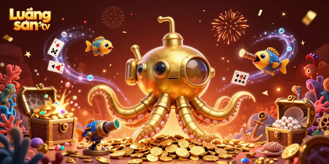 Lương sơn tv showcases a vibrant underwater scene with a golden kraken submarine amidst golden coins and treasure, embodying an exciting gaming atmosphere.