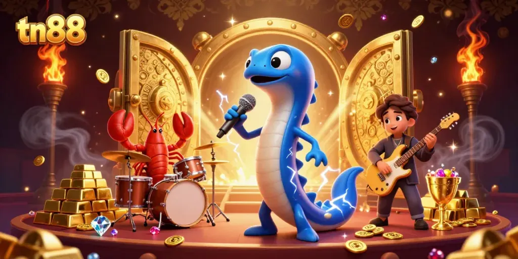 Experience the thrill of tn88 as an electric eel DJ energizes an underwater casino stage.