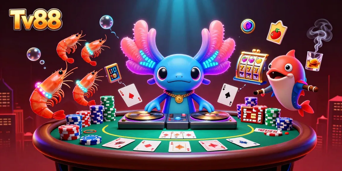 Engage with exciting gameplay at Tv88 as a vibrant axolotl DJ spins at an underwater casino.