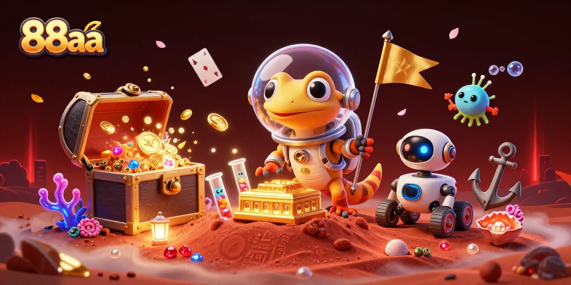 Engage with thrilling 88aa gameplay as the Martian gecko uncovers a buried golden casino on Mars.