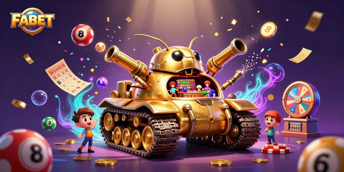 Experience the excitement of FABET's miniature casino within a golden beetle tank filled with vibrant lottery elements.