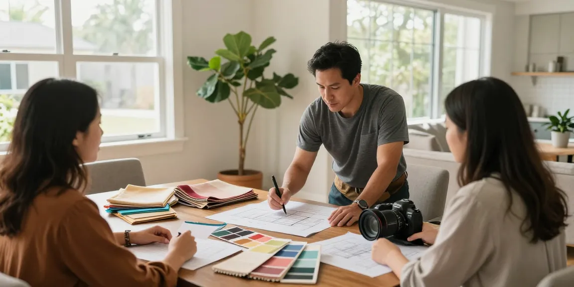 Exciting home remodeling san jose consultation with homeowners and designer.
